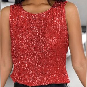 Red Sequin Sleeveless Top